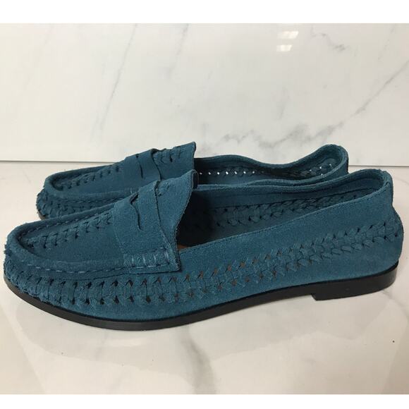 Pilcro Anthropologie Teal Woven Suede Loafers 7 - Picture 2 of 10